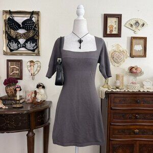 y2k girly grunge coquette gray babydoll knit long sweater top